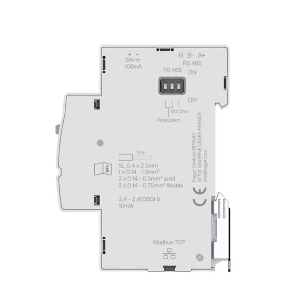 Passerelle sans fil Modbus RTU vers Modbus TCP Ethernet. Bluetooth, 24 V DC - Hager - TMF100