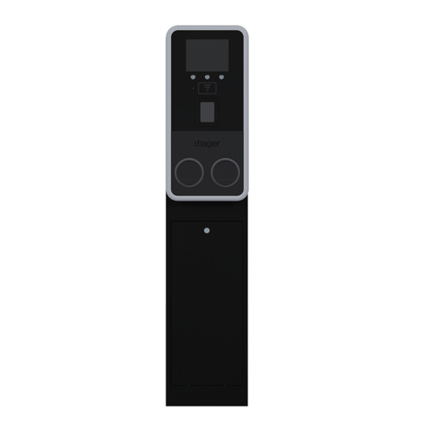 WP2 Totem 2x 22kW, 2xT2S, IP55, IK10, OCCP, 4G, RFID, TPE, Ecran, Protections - Hager - XVG222SYO