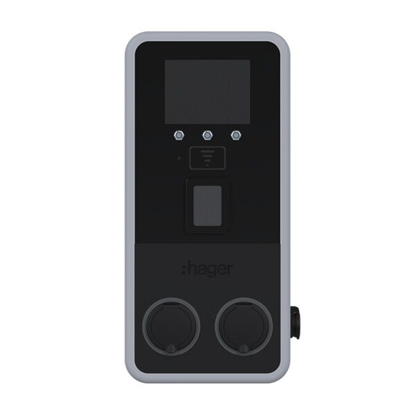 WP2 Murale 2x 22kW, 2xT2S, 1xTE, IP55, IK10, OCCP, 4G, RFID, TPE, Ecran, Protec. - Hager - XVP222SYF