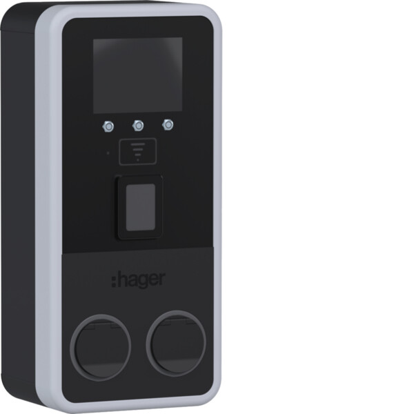 WP2 Murale 2x 22kW, 2xT2S, IP55, IK10, OCCP, 4G, RFID, TPE, Ecran, Protections - Hager - XVP222SYO