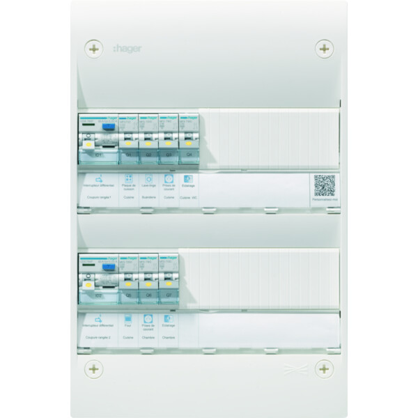 Tableau électrique gamma+ 13, pré-équipé 2 rangées, 13 m, quickfix - Hager - GDM213A