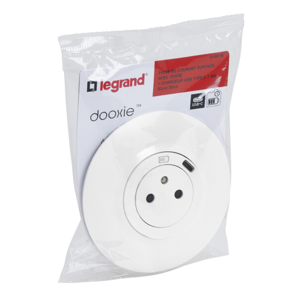 Legrand dooxie prise de courant + chargeur usbx1 type c 1 poste complet deco blanc - Legrand - 095056