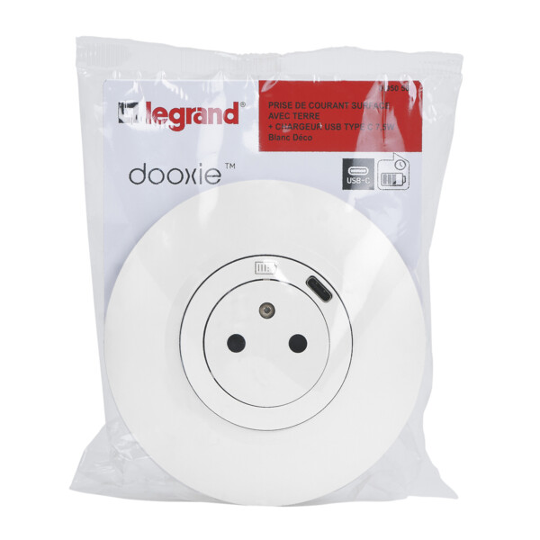 Legrand dooxie prise de courant + chargeur usbx1 type c 1 poste complet deco blanc - Legrand - 095056