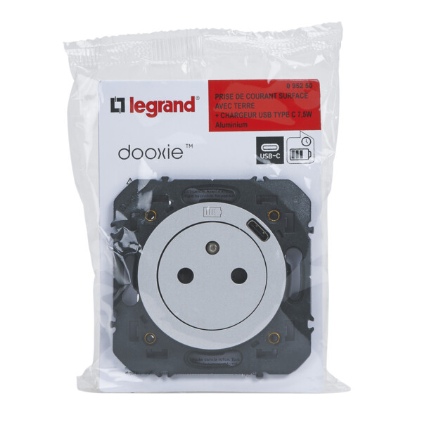 Legrand dooxie prise de courant + chargeur usbx1 type c 1 poste composable alu - Legrand - 095250