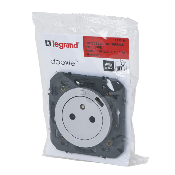 Legrand dooxie prise de courant + chargeur usbx1 type c 1 poste composable alu - Legrand - 095250