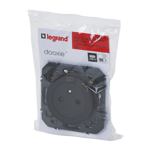 Legrand dooxie prise de courant + chargeur usbx1 type c 1 poste composable noir - Legrand - 095280