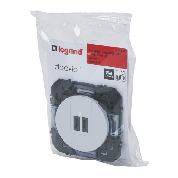 Legrand dooxie chargeur 2 usb c+c  3a 15w alu composable - Legrand - 095295
