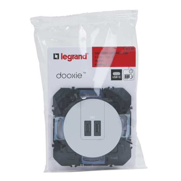 Legrand dooxie chargeur 2 usb c+c  3a 15w alu composable - Legrand - 095295