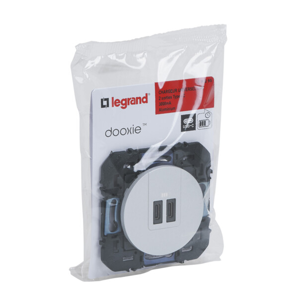 Legrand dooxie chargeur 2 usb c+c  3a 15w alu composable - Legrand - 095295