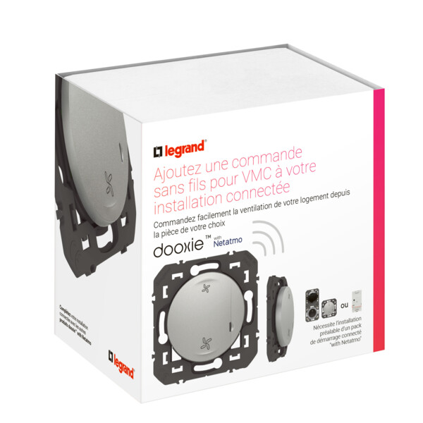 Commande sans fil pour VMC connectée Dooxie With Netatmo, effet alu, sans plaque - Legrand - 600103A