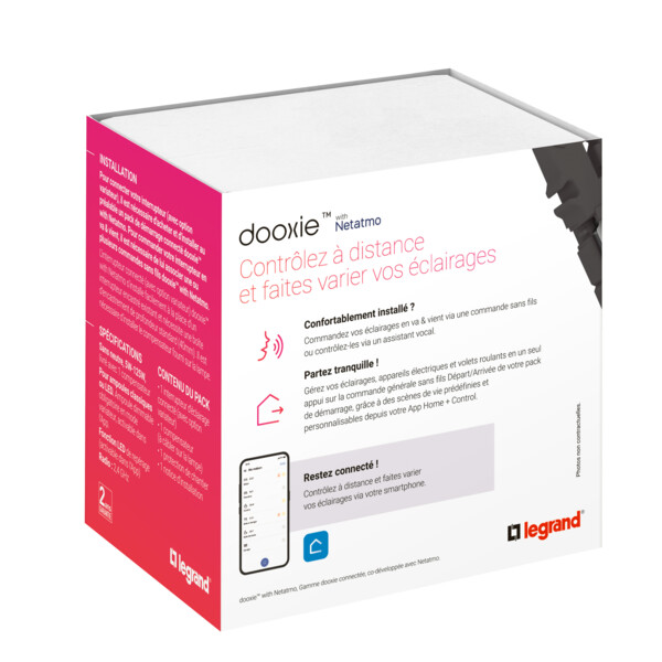 Interrupteur connecté Dooxie sans Neutre avec variateur - compatible Netatmo - Legrand - 600181A