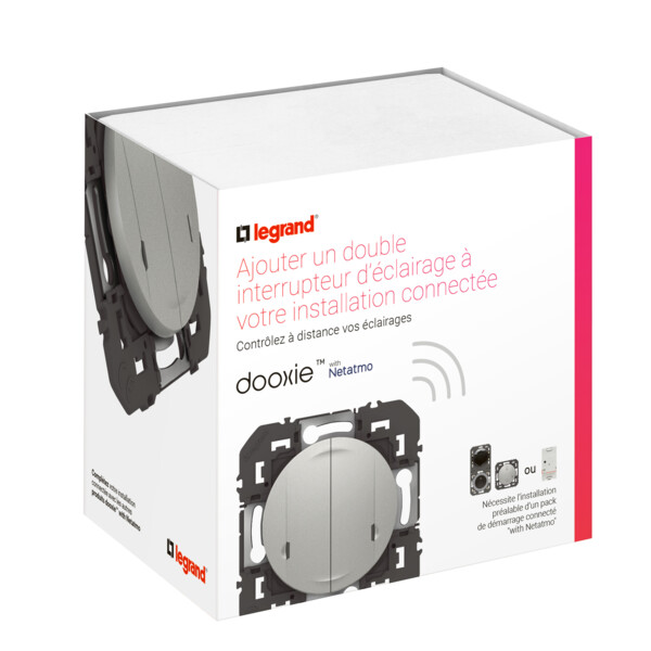 Interrupteur double connecté avec Neutre Dooxie 2x250W compatible Home + Control Netatmo - Legrand - 600182A