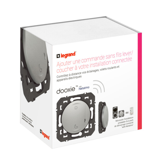 Commande sans fil Lever/Coucher Dooxie With Netatmo, effet alu, à équiper de plaque - Legrand - 600184A