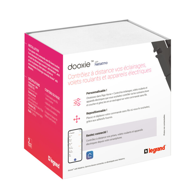 Commande sans fil Lever/Coucher Dooxie With Netatmo, effet alu, à équiper de plaque - Legrand - 600184A