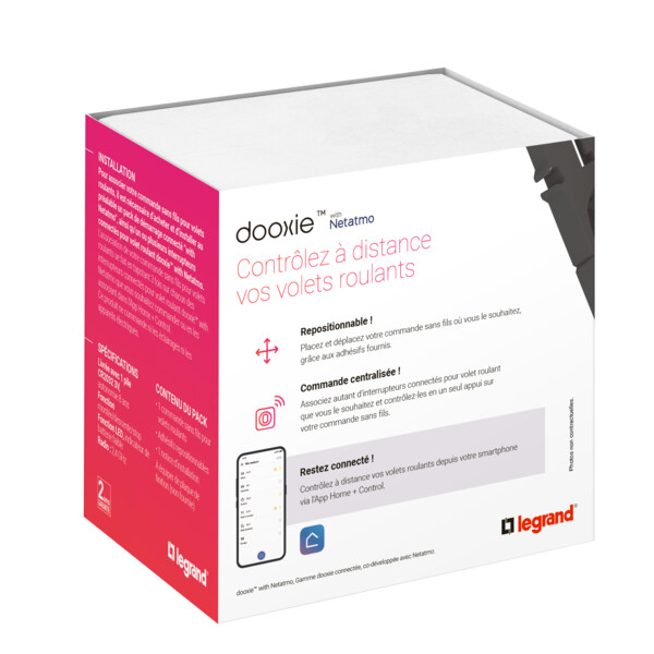 Commande sans fil pour volet roulant connecté Dooxie With Netatmo, effet alu, sans plaque - Legrand - 600187A