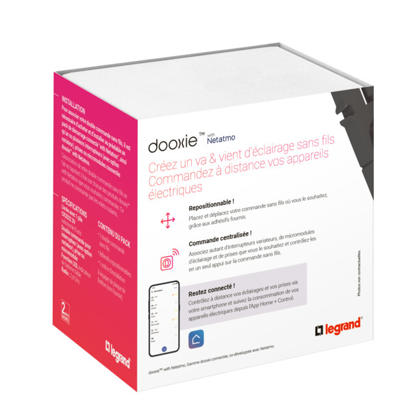 Commande Double Sans Fil pour Éclairage/Prise Dooxie With Netatmo - Effet Aluminium - Legrand - 600188A
