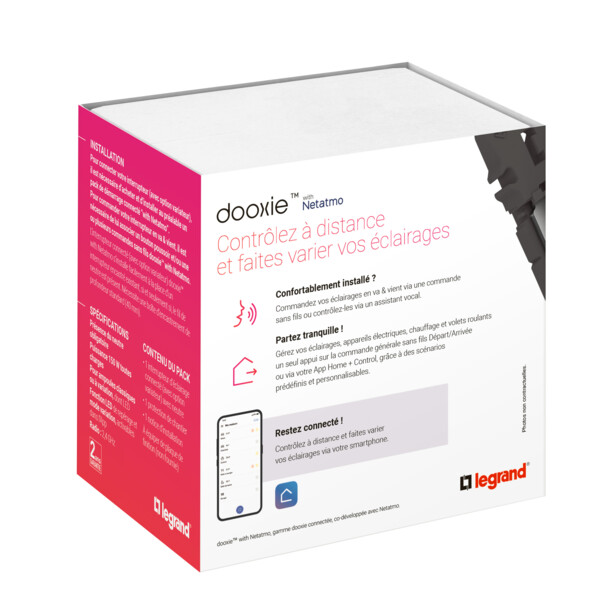 Interrupteur connecté avec Neutre et variateur Dooxie With Netatmo 150W LED, effet aluminium - Legrand - 600190A
