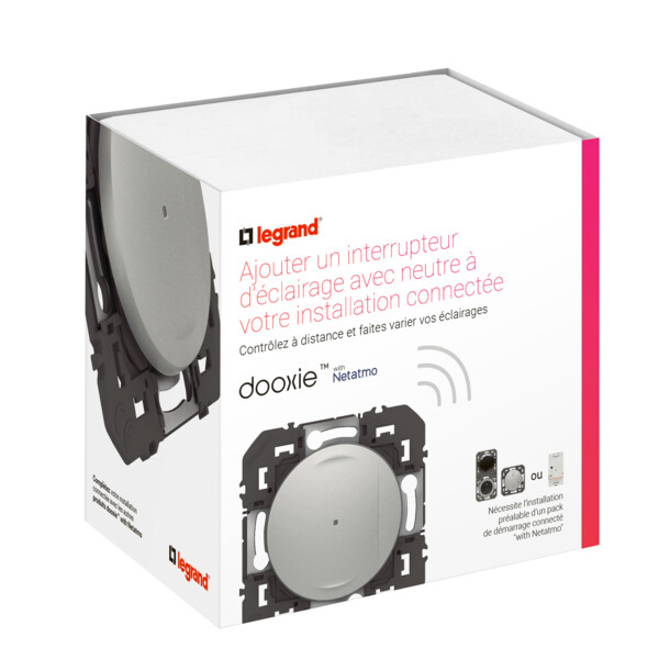 Interrupteur connecté avec Neutre et variateur Dooxie With Netatmo 150W LED, effet aluminium - Legrand - 600190A