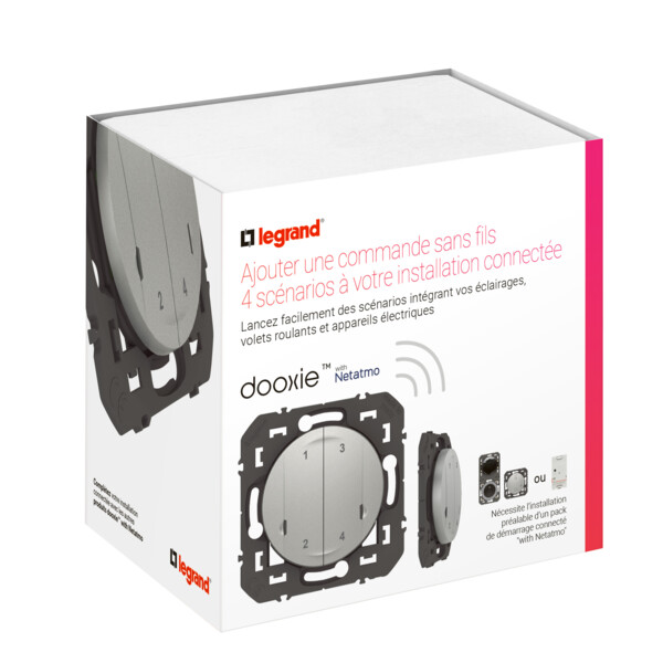 Commande sans fil 4 scénarios Dooxie Netatmo, effet alu, à équiper de plaque - Legrand - 600191A