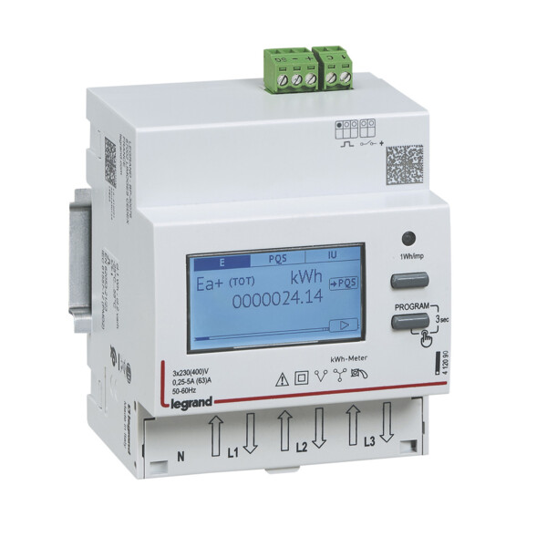 Legrand - Compteur modulaire triphasé EMDX³ non MID raccordement direct 63A - 4 modules - avec sortie à impulsions - Legrand - 412090