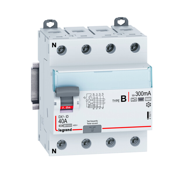 Interrupteur différentiel dx³-id vis - 4p 40a typeb 300ma - 4 modules - Legrand - 411971