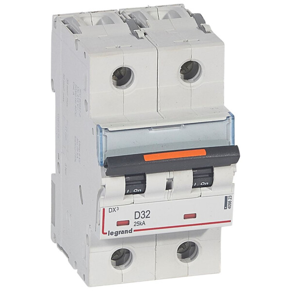 Disjoncteur dx³-vis/vis-2p-230/400v~-32a-25ka-courbe d-prot.départ-peigne hx³ trad 2p - Legrand - 409823