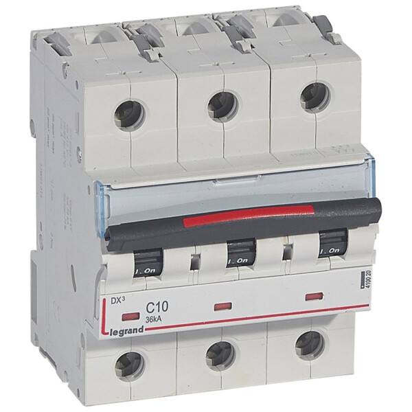 Disjoncteur magnéto-thermique dx³ - 3p - 10 a - 36 ka - courbe c - Legrand - 410020