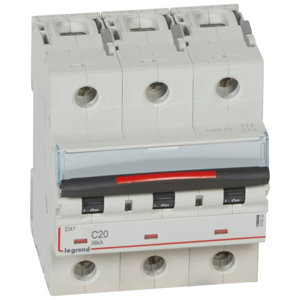 Disjoncteur magnéto-thermique dx³ - 3p - 20 a - 36 ka - courbe c - Legrand - 410022