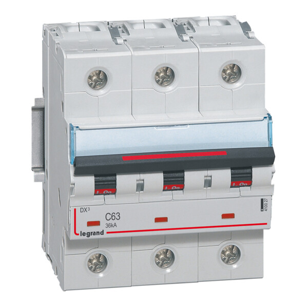 Disjoncteur magnéto-thermique dx³ - 3p - 63 a - 36 ka - courbe c - Legrand - 410027