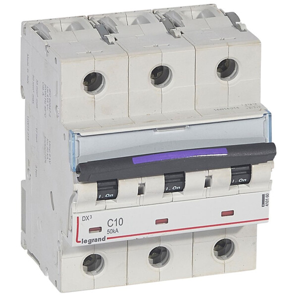 Disjoncteur magnéto-thermique dx³ - 3p - 10 a - 50 ka - courbe c - Legrand - 410160