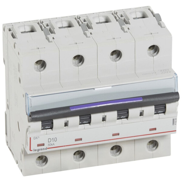 Disjoncteur magnéto-thermique dx³ - 4p - 10 a - 50 ka - courbe d - Legrand - 410225