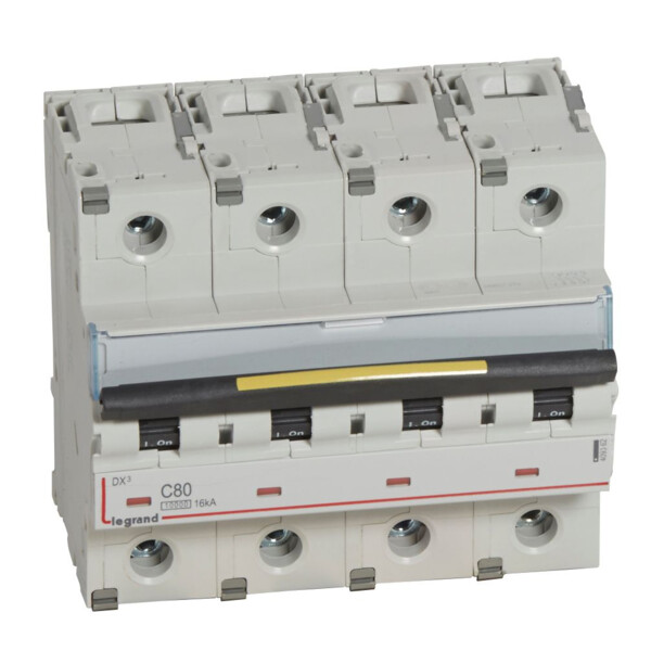Disjoncteur dx³ 10000-vis/vis-4p-400v~-80a-16ka-courbe c-départ-peigne hx³ trad 4p - Legrand - 409362