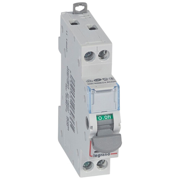 Interrupteur sectionneur de tête DX-IS - vis/vis - à voyant - 2P - 250 V~ - 20 A - 1 M - Legrand - 406436