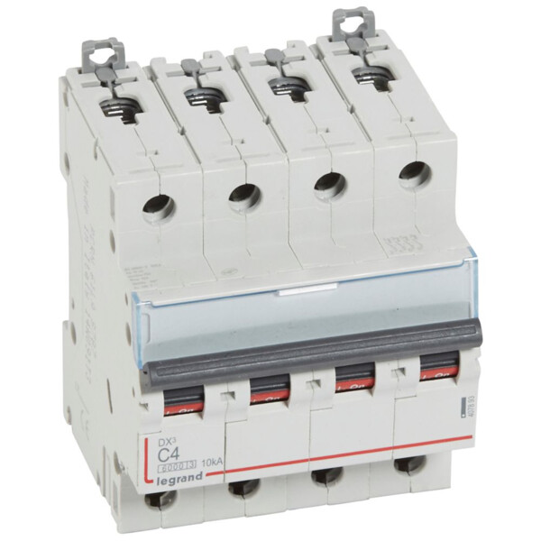 Disjoncteur dx³ 6000 -vis/vis- 4p- 400v~-4a-10ka-courbec-départ-peigne hx³ trad 4p - Legrand - 407893