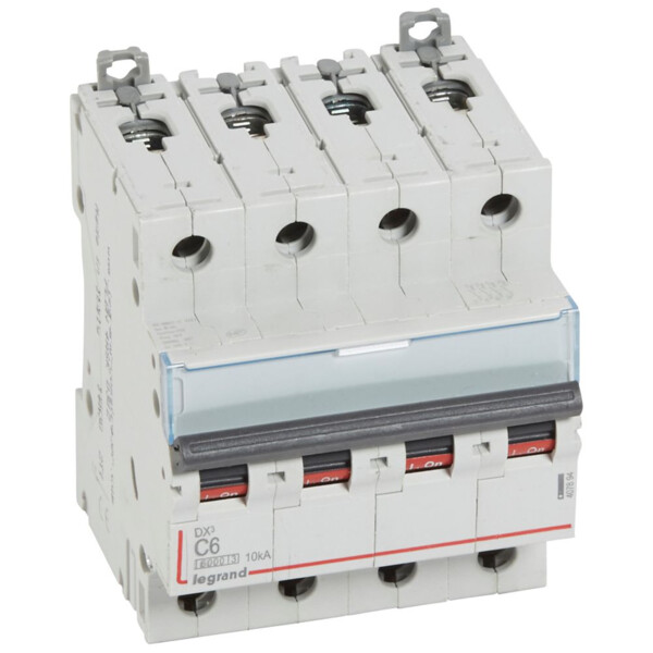 Disjoncteur DX3 6000 -vis/vis- 4p- 400v~-6a-10ka-courbec-départ-peigne hx³ trad 4p - Legrand - 407894