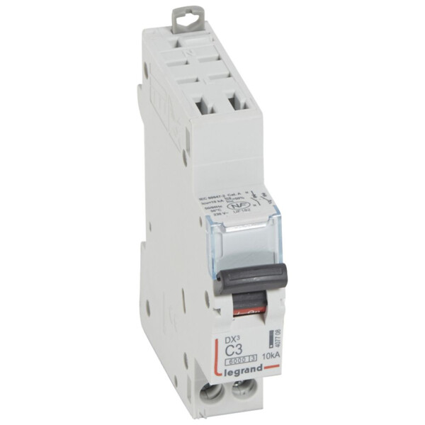 Disjoncteur dx³ 6000 -auto/vis- u+n - 230v~ -3 a -10 ka - courbe c - protect départ - Legrand - 407708