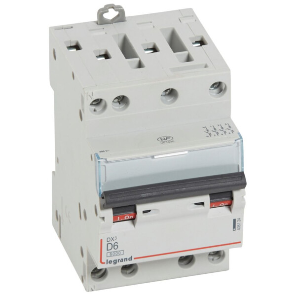 Disjoncteur dx³ 6000-vis/vis-4p-400v~-6a-10ka-courbe d-départ tri-peigne hx³ opti 4p - Legrand - 408124