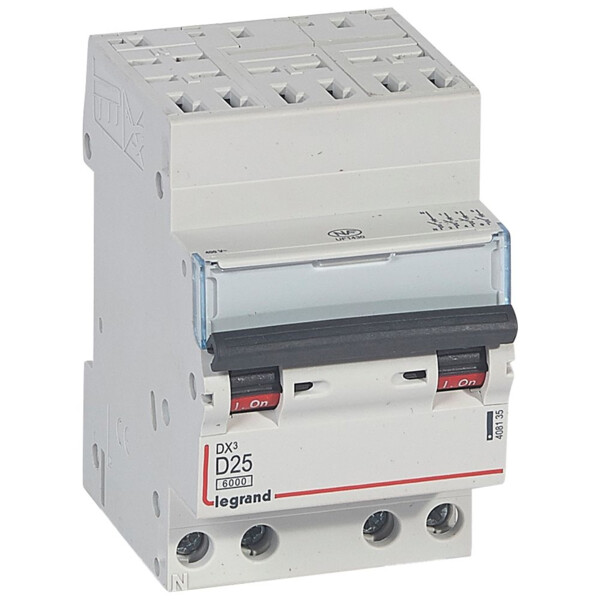 Disjoncteur dx³ 6000-auto/vis-4p-400v~-25a-10ka-courbe d-départ tri-peigne hx³ opti 4p - Legrand - 408135