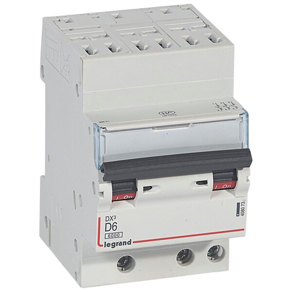 Disjoncteur dx³ 6000-auto/vis-3p-400v~-6a-10ka -courbe d-départ tri-peigne hx³ opti 4p - Legrand - 408073