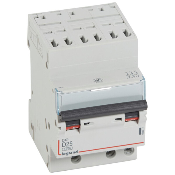 Disjoncteur dx³ 6000-auto/vis-3p-400v -25a-10ka-courbe d-départ tri-peigne hx³ opti 4p - Legrand - 408077