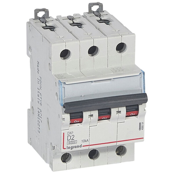 Disjoncteur dx³ 6000-vis/vis-3p-400v~-2a-10ka-courbe d-départ tri-peigne hx³ trad 3p - Legrand - 408054