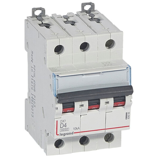 Disjoncteur dx³ 6000-vis/vis-3p-400v~-4a-10ka-courbe d-départ tri-peigne hx³ trad 3p - Legrand - 408056