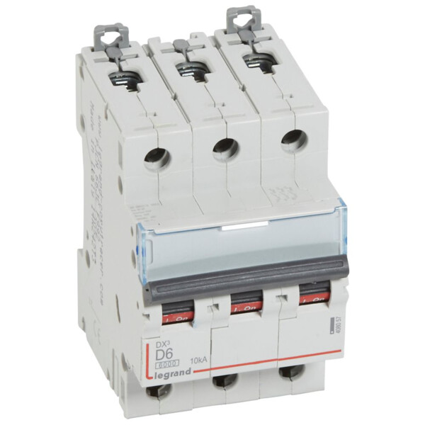 Disjoncteur dx³ 6000-vis/vis-3p-400v~-6a-10ka-courbe d-départ tri-peigne hx³ trad 3p - Legrand - 408057
