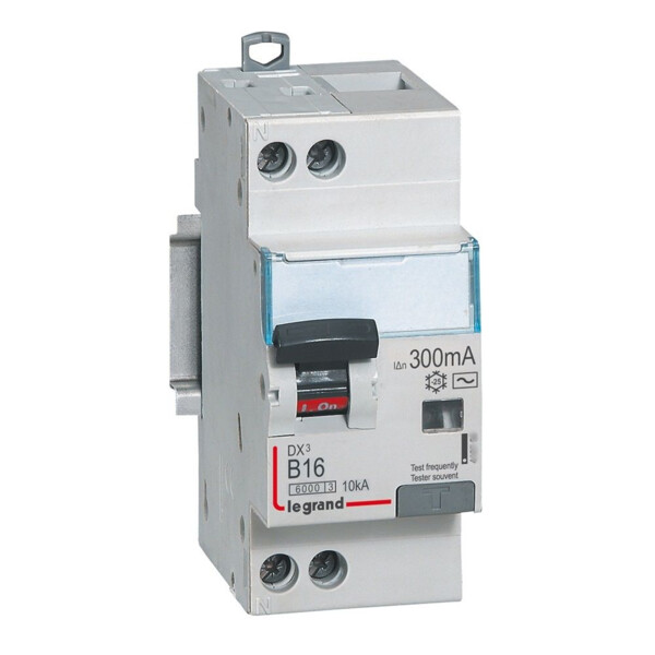 Disjoncteur différentiel dx³ 6000 10 ka - u+n 230v~- type ac 300ma - 16 a courbe b - 2 modules - Legrand - 410899