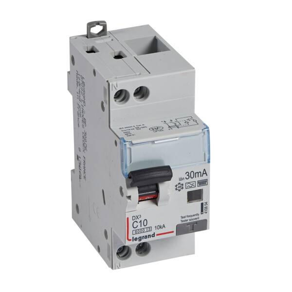 Disjoncteur différentiel monobloc dx³ 6000-vis/vis-u+n 230v~-10a-typehpi-30ma-10ka-courbe c-départ - Legrand - 410854
