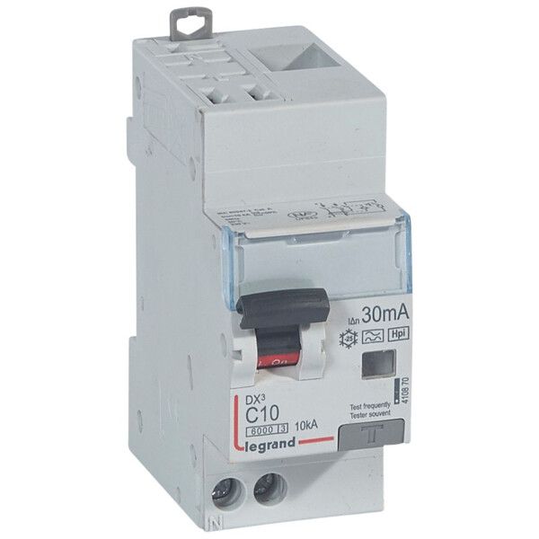 Disjoncteur différentiel monobloc dx³ 6000-auto/vis-u+n 230v~-10a-typehpi-30ma-10ka-courbe c-départ - Legrand - 410870