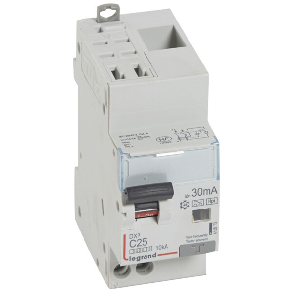 Disjoncteur différentiel monobloc dx³ 6000-auto/vis-u+n 230v~-25a-typehpi-30ma-10ka-courbe c-départ - Legrand - 410873