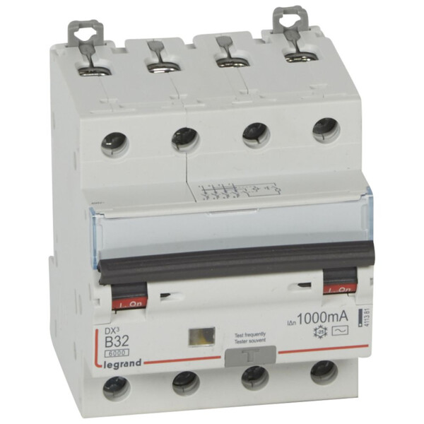 Disjoncteur différentiel DX³ 6000 -vis/vis- 4P 400V~32A - typeAC - 1000mA -10kA- courbe B - 4 M - Legrand - 411381