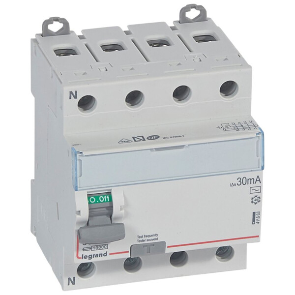 Interrupteur différentiel dx³-id - vis/vis - 4p- 400v~-80a - type ac - 30ma - départ bas - Legrand - 411663