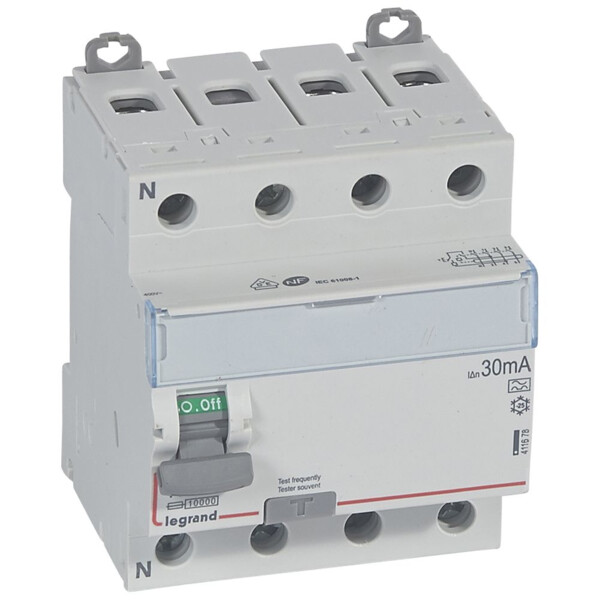 Interrupteur différentiel dx³-id - vis/vis - 4p- 400v~-100a - type a - 30ma - départ bas - Legrand - 411678